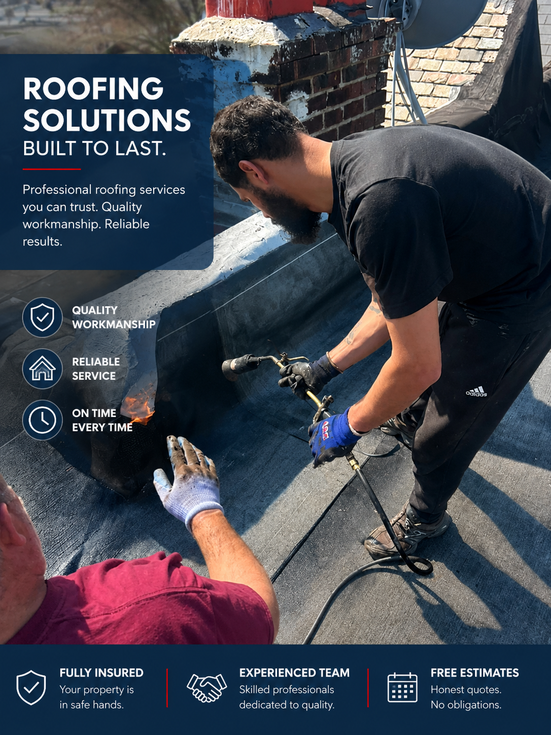 Roofing solutions built to last. Professional roofing services you can trust. Quality workmanship. Reliable results. Fully insured, experienced team, free estimates.